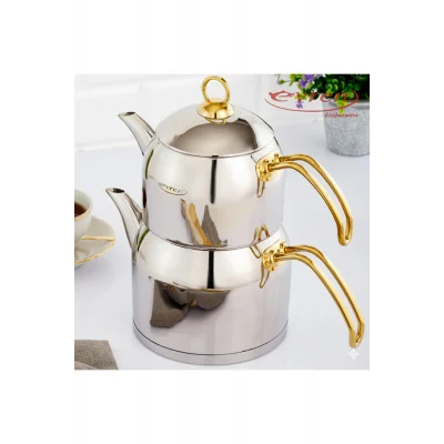 Evren Venüs Çelik Çaydanlık Takımı Orta Boy 1,3+2,2 Litre (Silver)